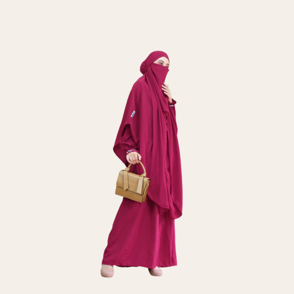 Red Two-piece Overall Niqab Hijab Dress for Women Muslim Zhaviah
