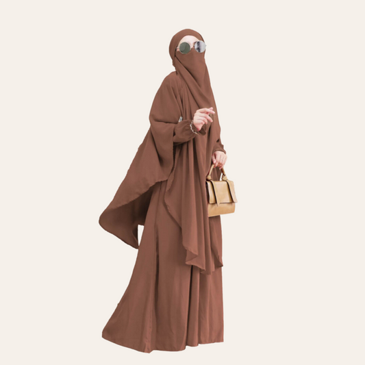 Brown Two-piece Overall Niqab Hijab Dress for Women Muslim  Zhaviah
