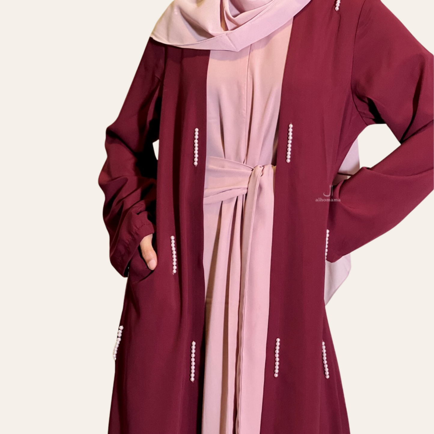 Women Abaya 2 Pieces Dress with Outer and Ribbon | Zhaviah
