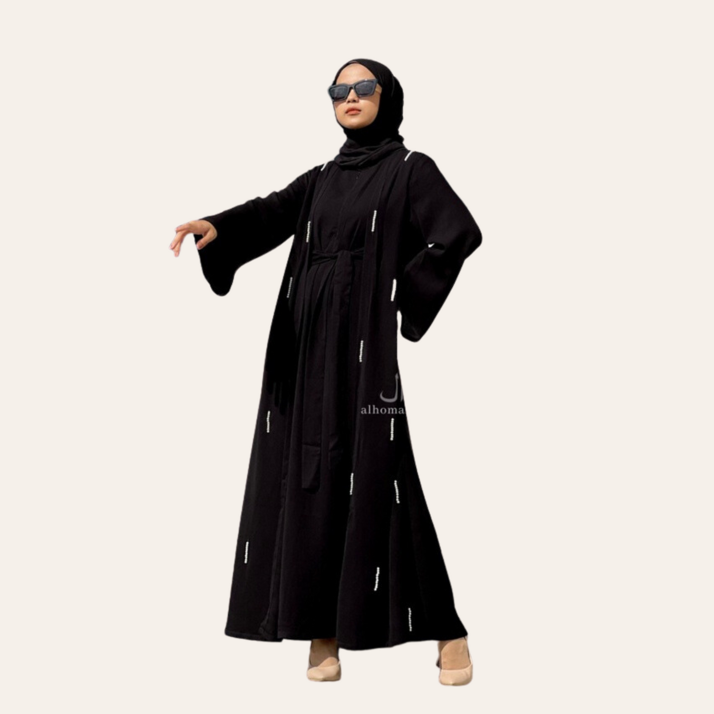 Women Abaya 2 Pieces Dress with Outer and Ribbon | Zhaviah