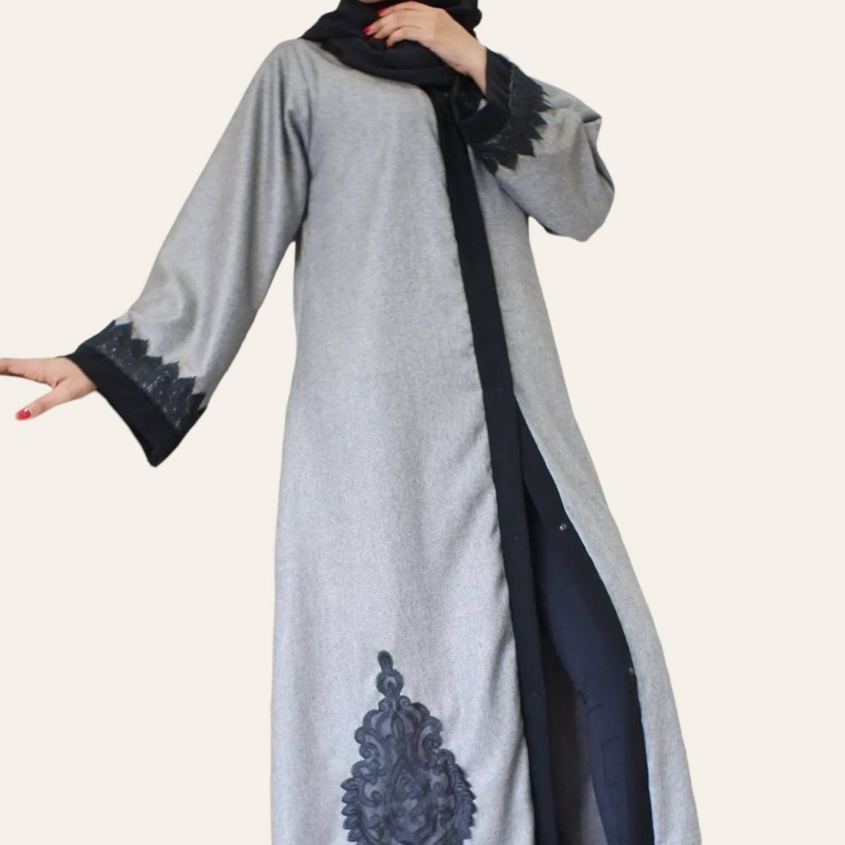 Gray Abaya Outer Open Dress for Women Muslim
