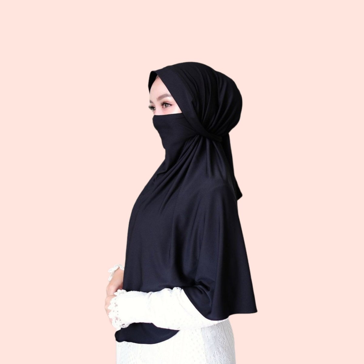 Black Jersey Instant Hijab Khimar for Women Muslim