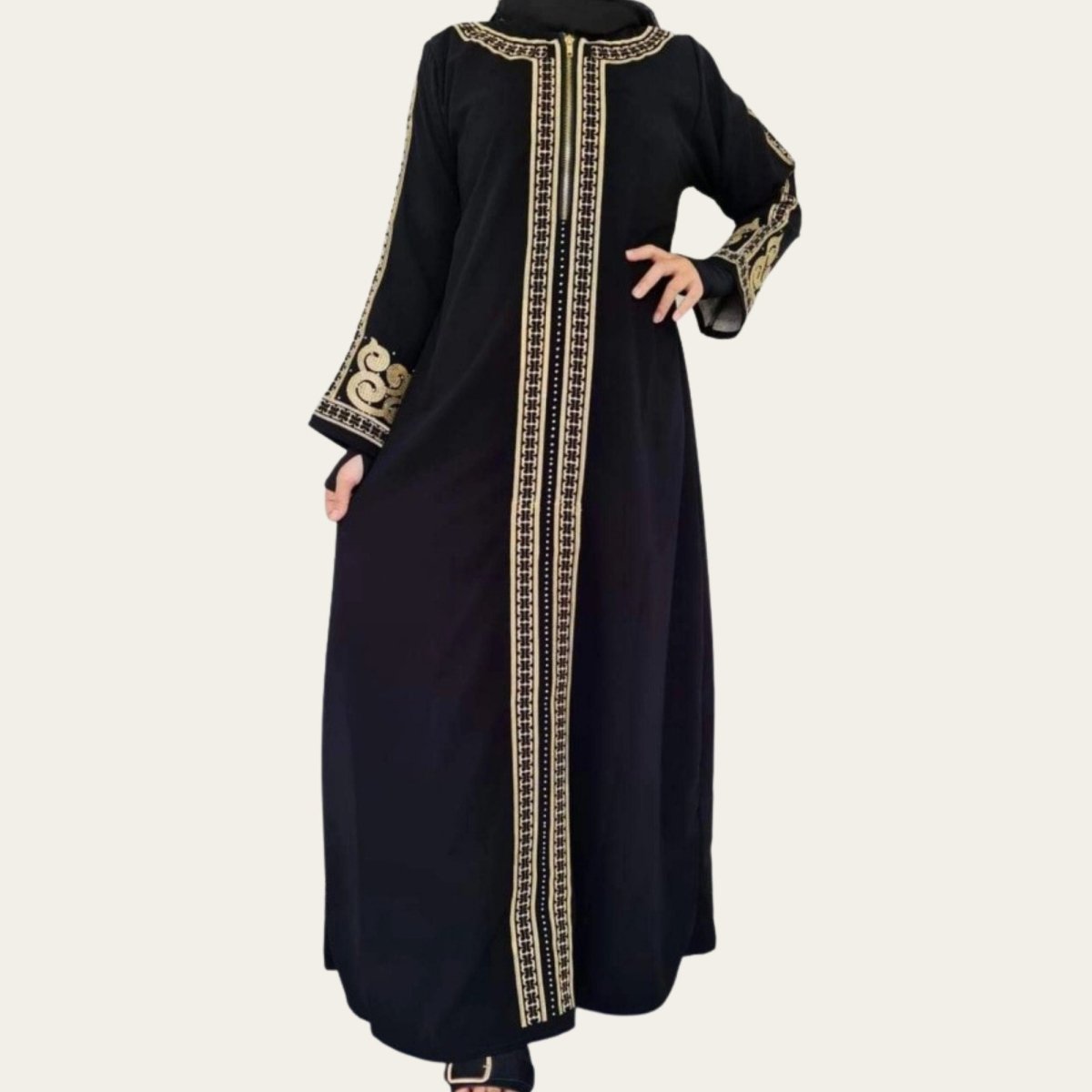 Black Open Front Abaya for Women Muslim Dress