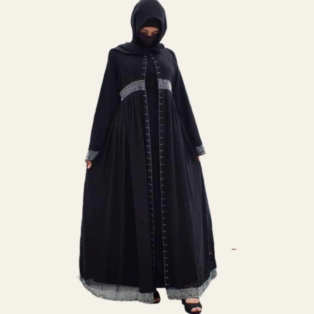 Open Front Black Abaya for Women Dress Outer