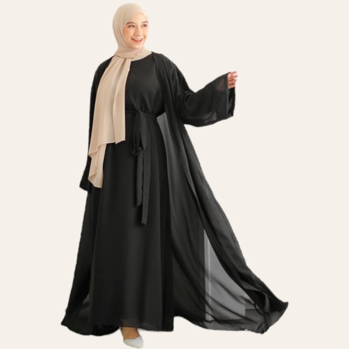 Dubai Abaya Outer with Cardigan and Belt