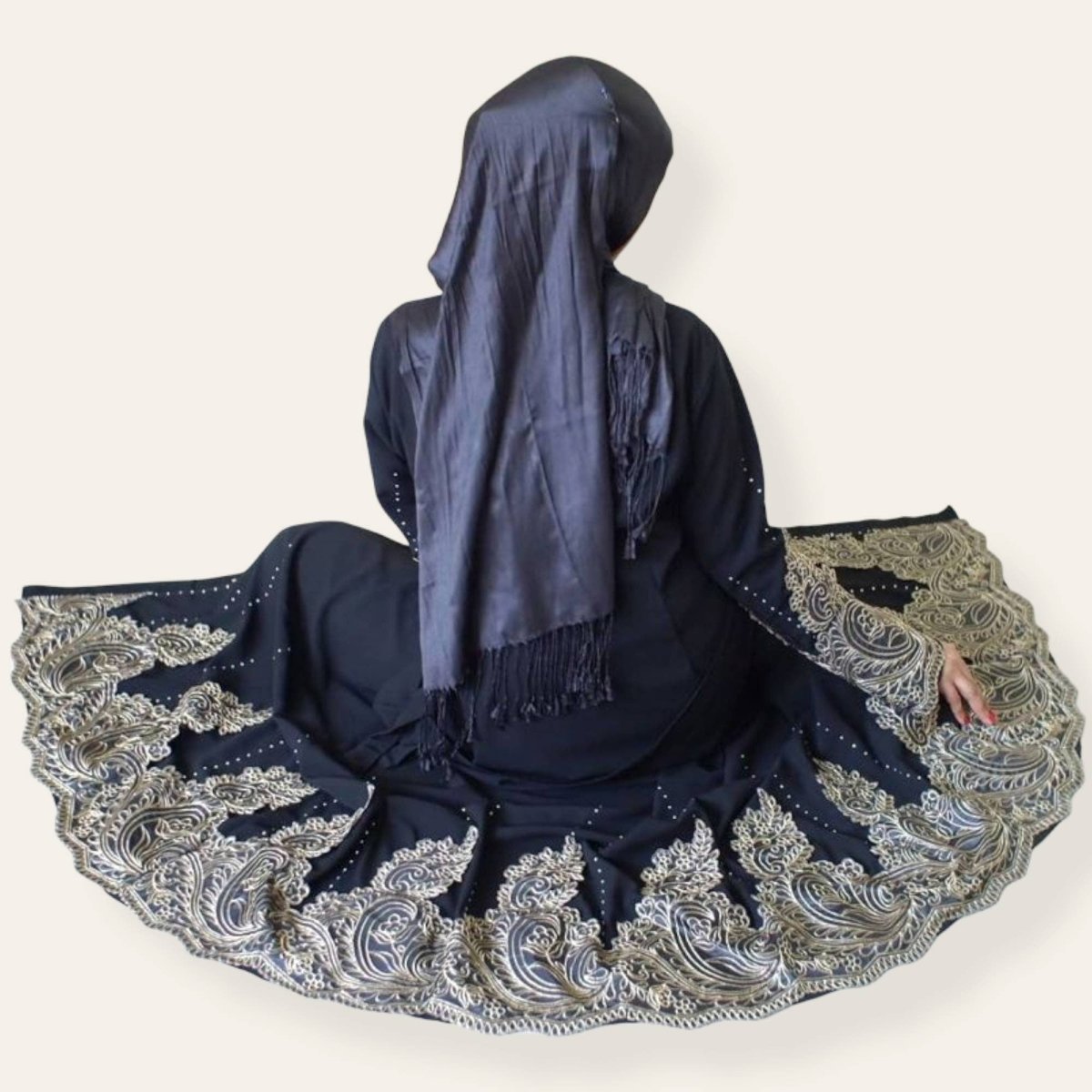 Islamic Embroidered Black Abaya Dress for Hajj and Umrah