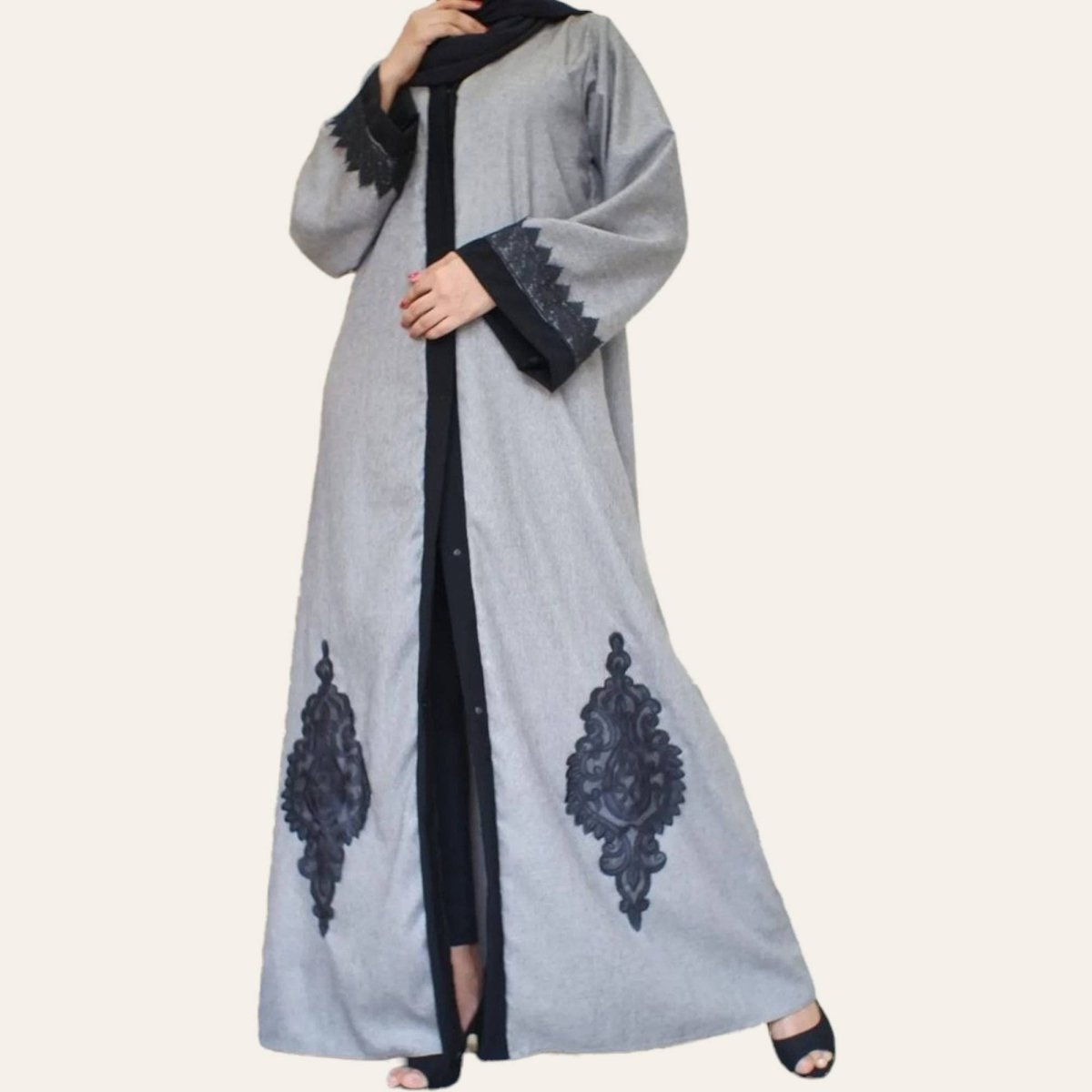 Gray Abaya Outer Open Dress for Women Muslim