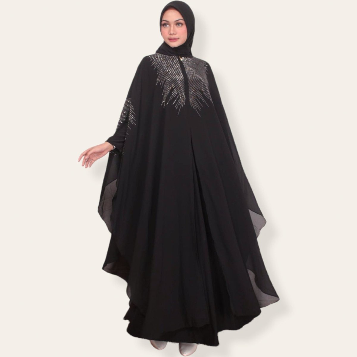Batwing Black Layered Abaya for Women Muslim