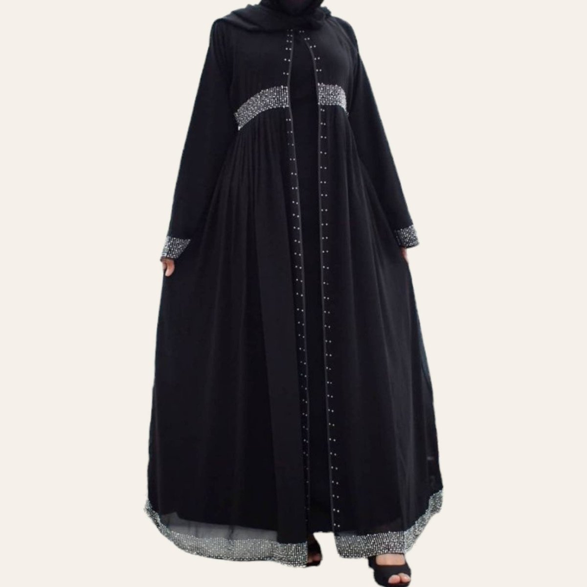 Open Front Black Abaya for Women Dress Outer