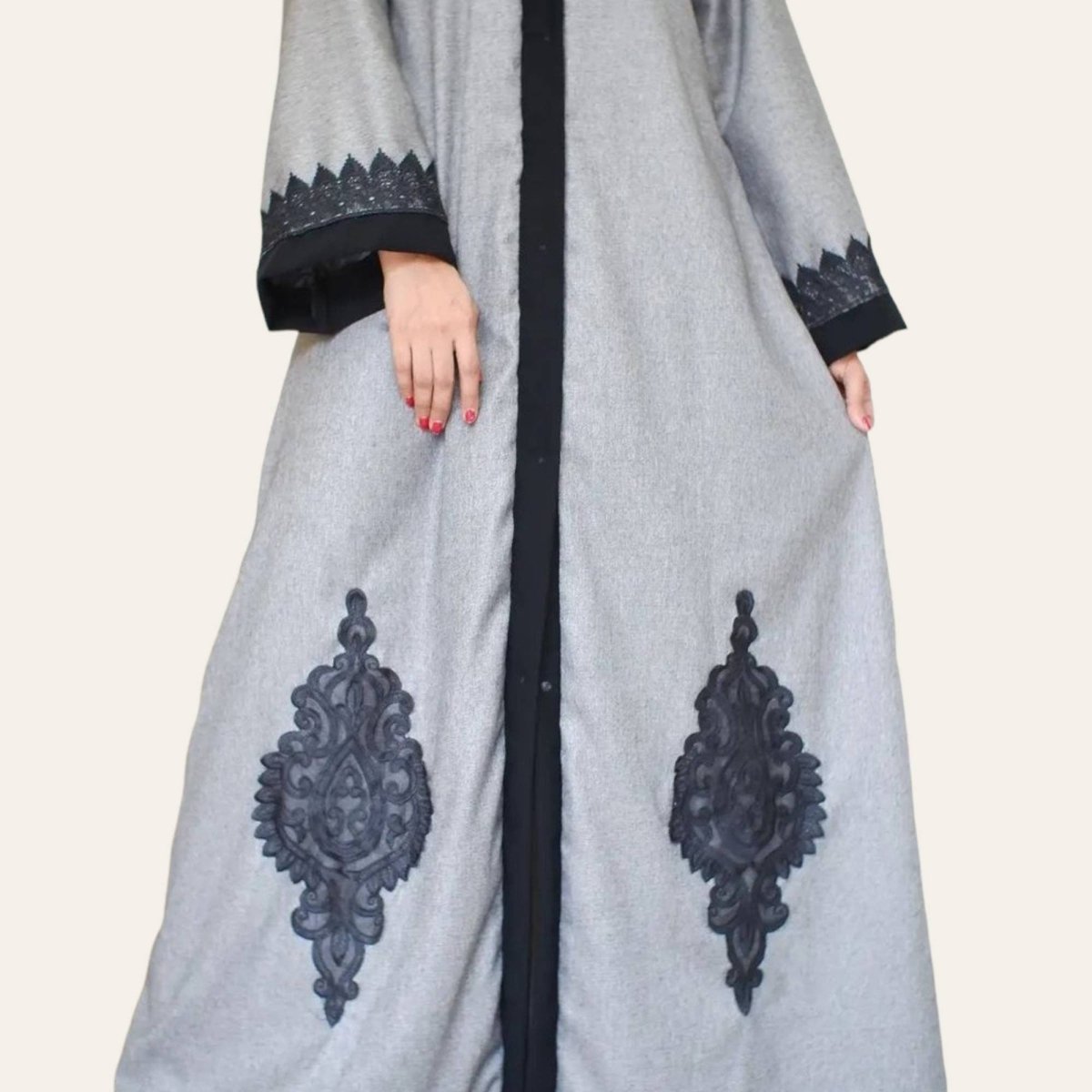 Gray Abaya Outer Open Dress for Women Muslim