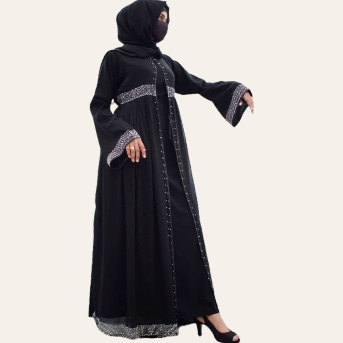 Open Front Black Abaya for Women Dress Outer
