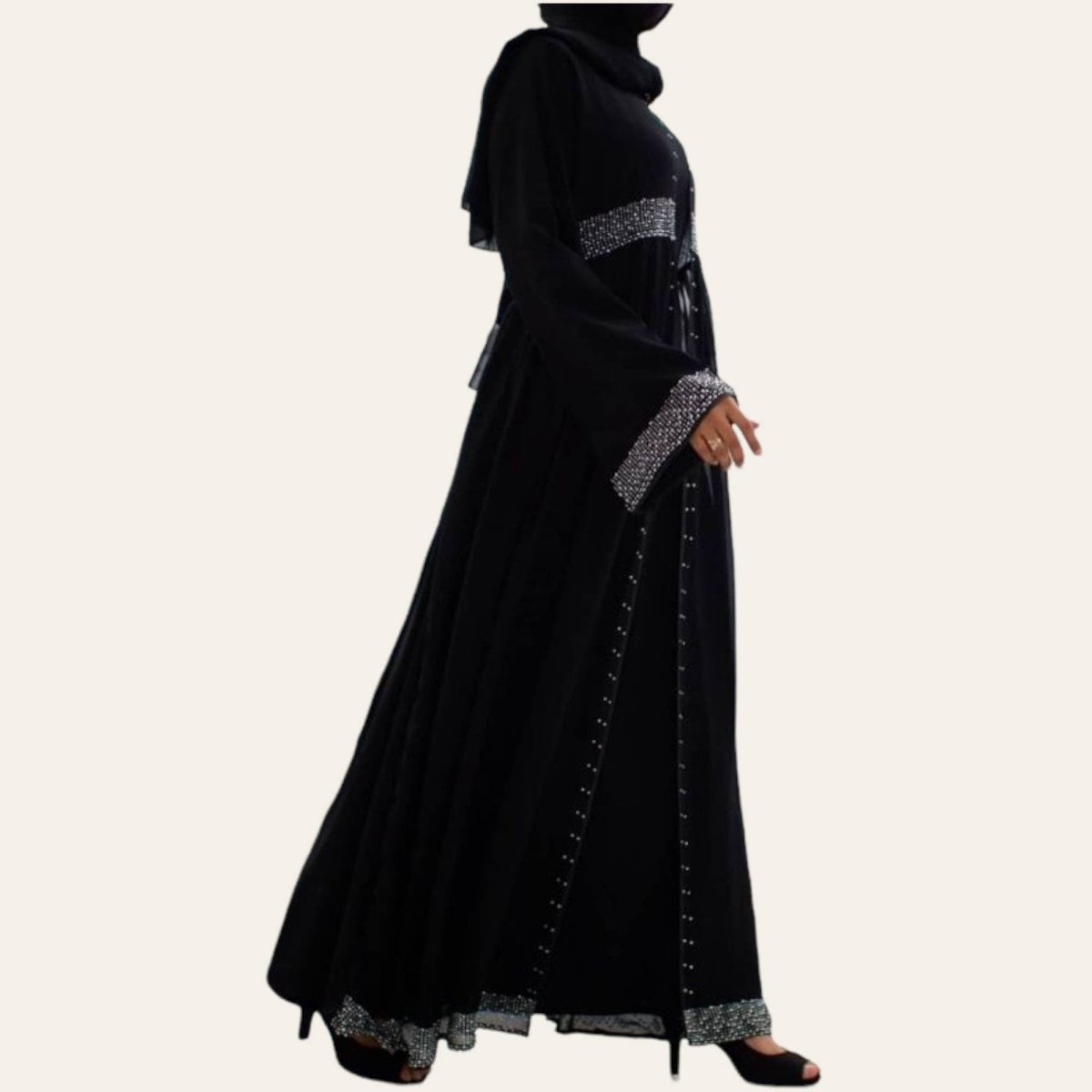 Open Front Black Abaya for Women Dress Outer