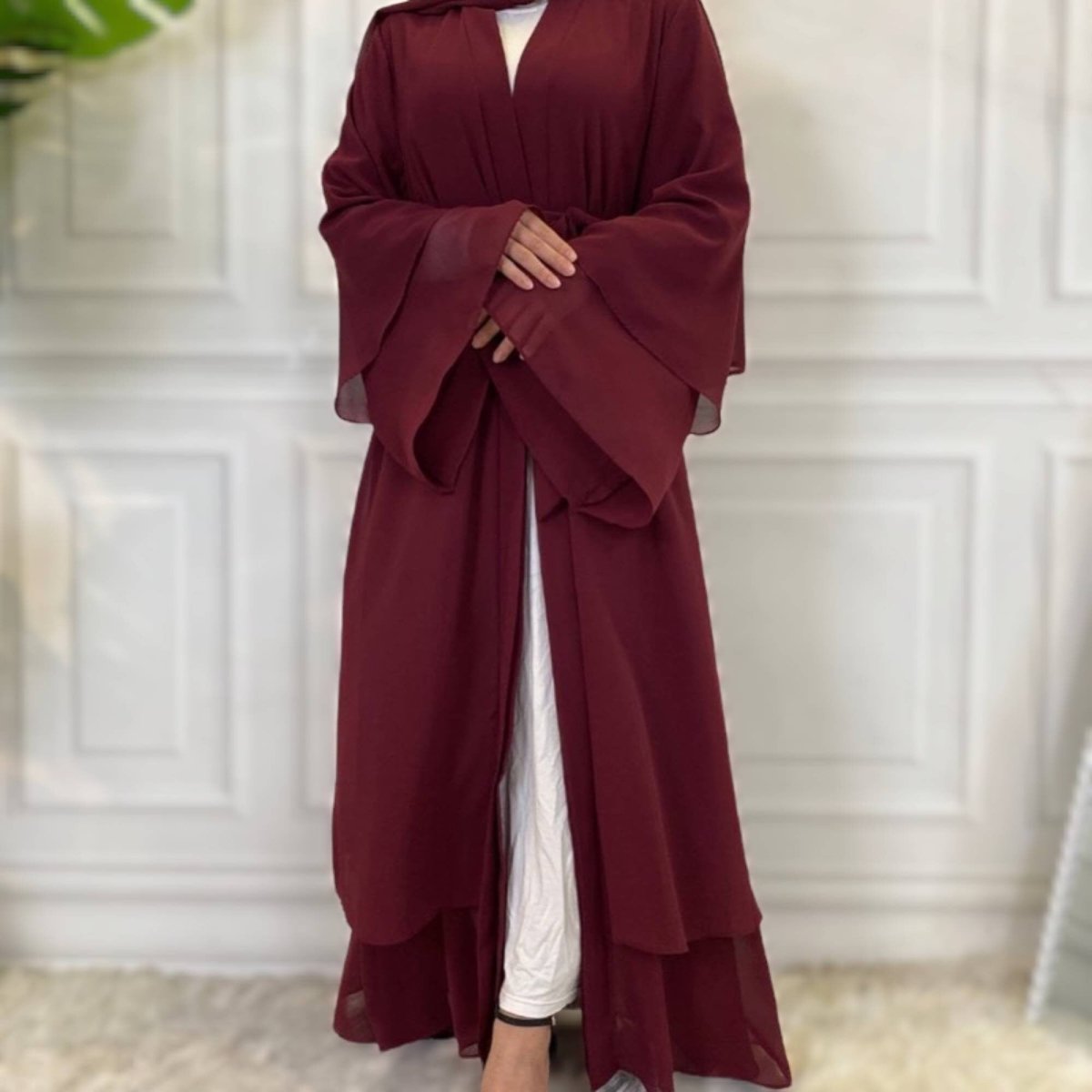Red Layered Abaya Dubai Luxury Dress Outer for Women