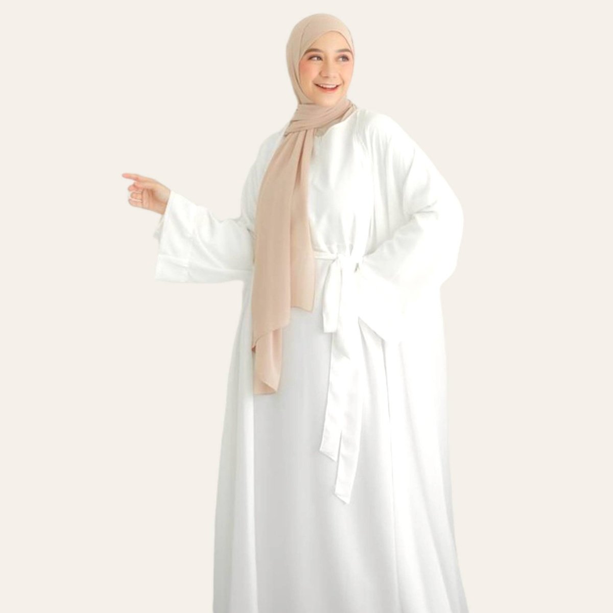White Dubai Abaya Outer with Cardigan and Belt