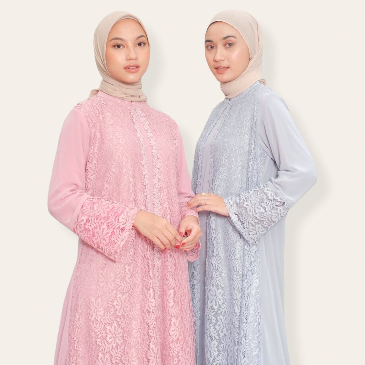 Pink abaya dress with brocade feature on top and zipper at back