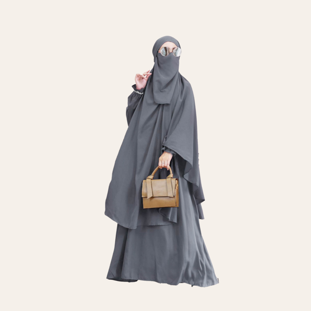 Gray Two-piece Overall Niqab Hijab Dress for Women Muslim  Zhaviah