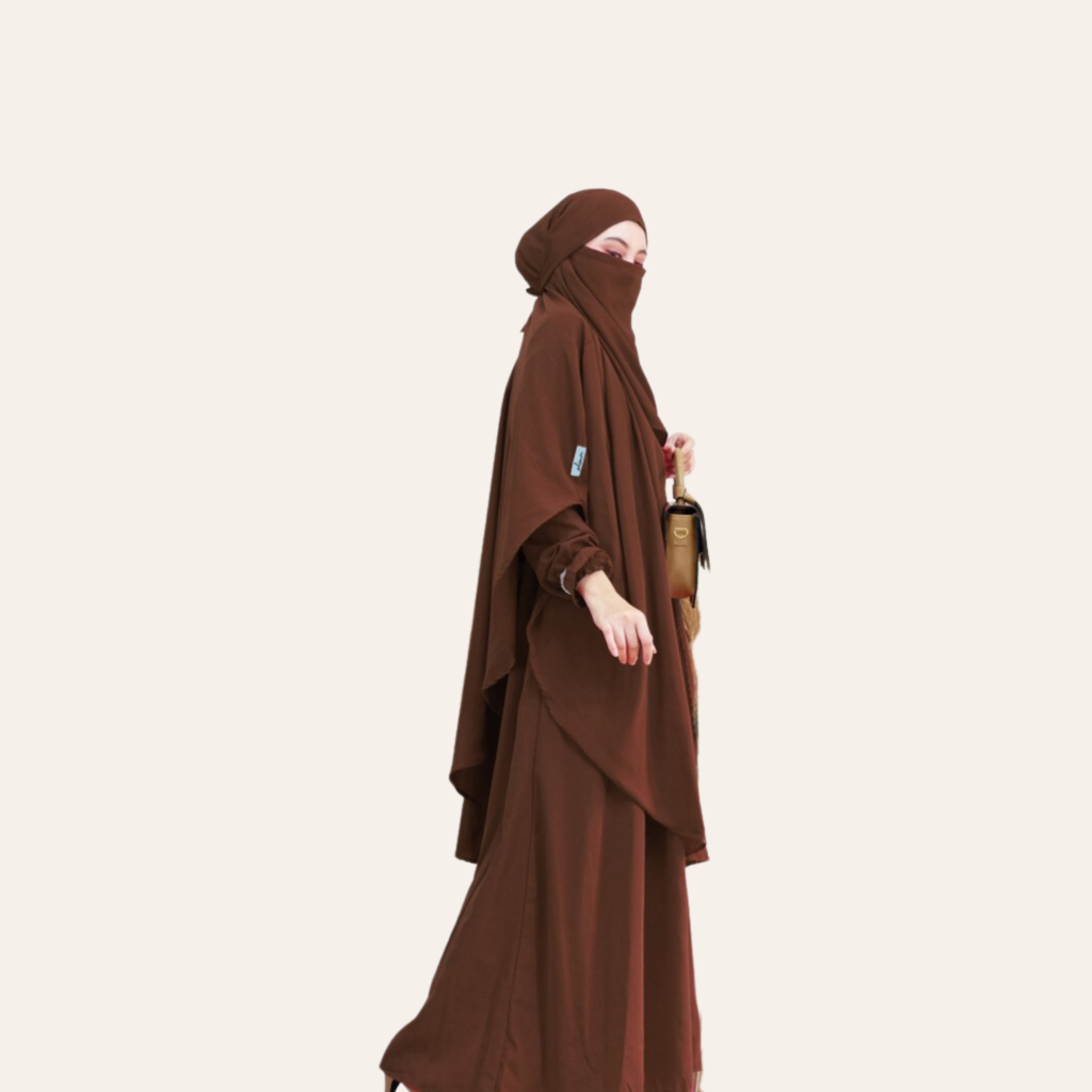 Brown Two-piece Overall Niqab Hijab Dress for Women Muslim  Zhaviah