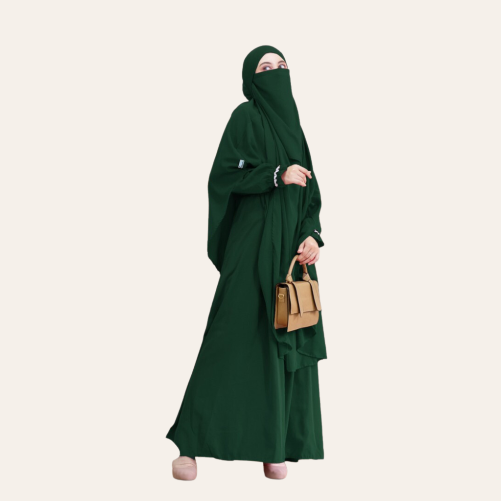 Green Two-piece Overall Niqab Hijab Dress for Women Muslim  Zhaviah