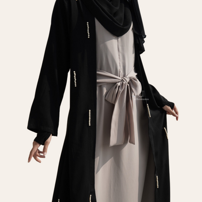 Women Abaya 2 Pieces Dress with Outer and Ribbon | Zhaviah