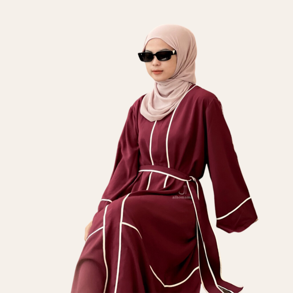 Red Open Abaya Dress with Belt for Women Muslim - Zhaviah