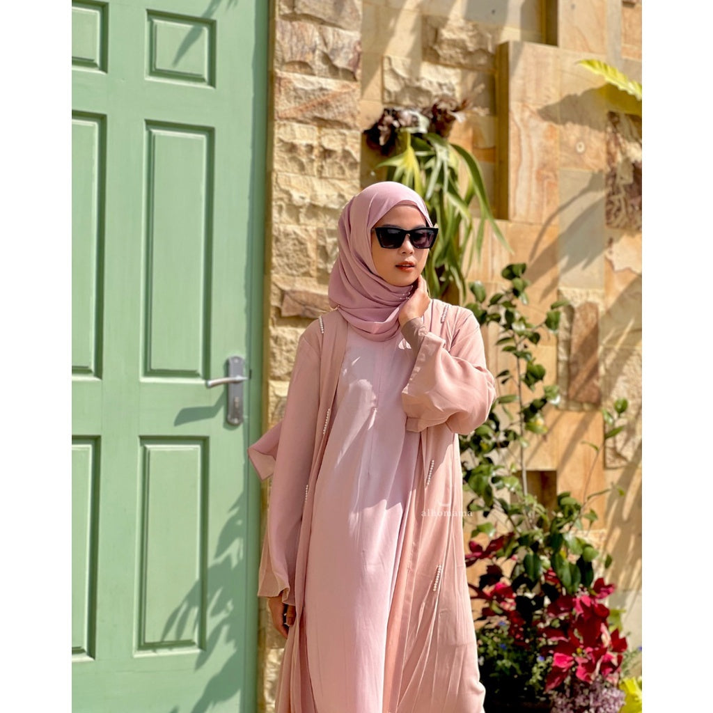 Pink Open Abaya Dress with Belt for Women Muslim - Zhaviah
