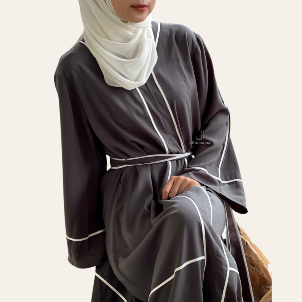 Gray Open Abaya Dress with Belt for Women Muslim - Zhaviah