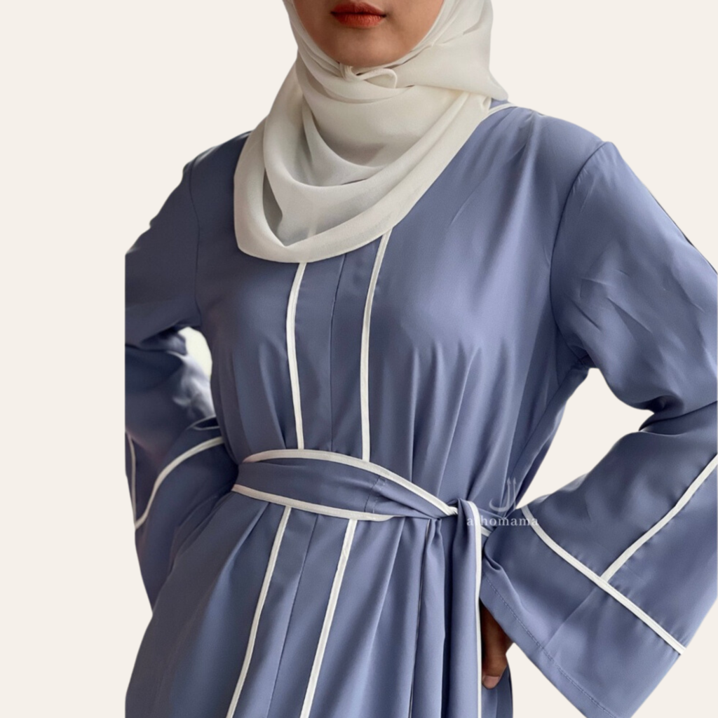 Blue Open Abaya Dress with Belt for Women Muslim - Zhaviah