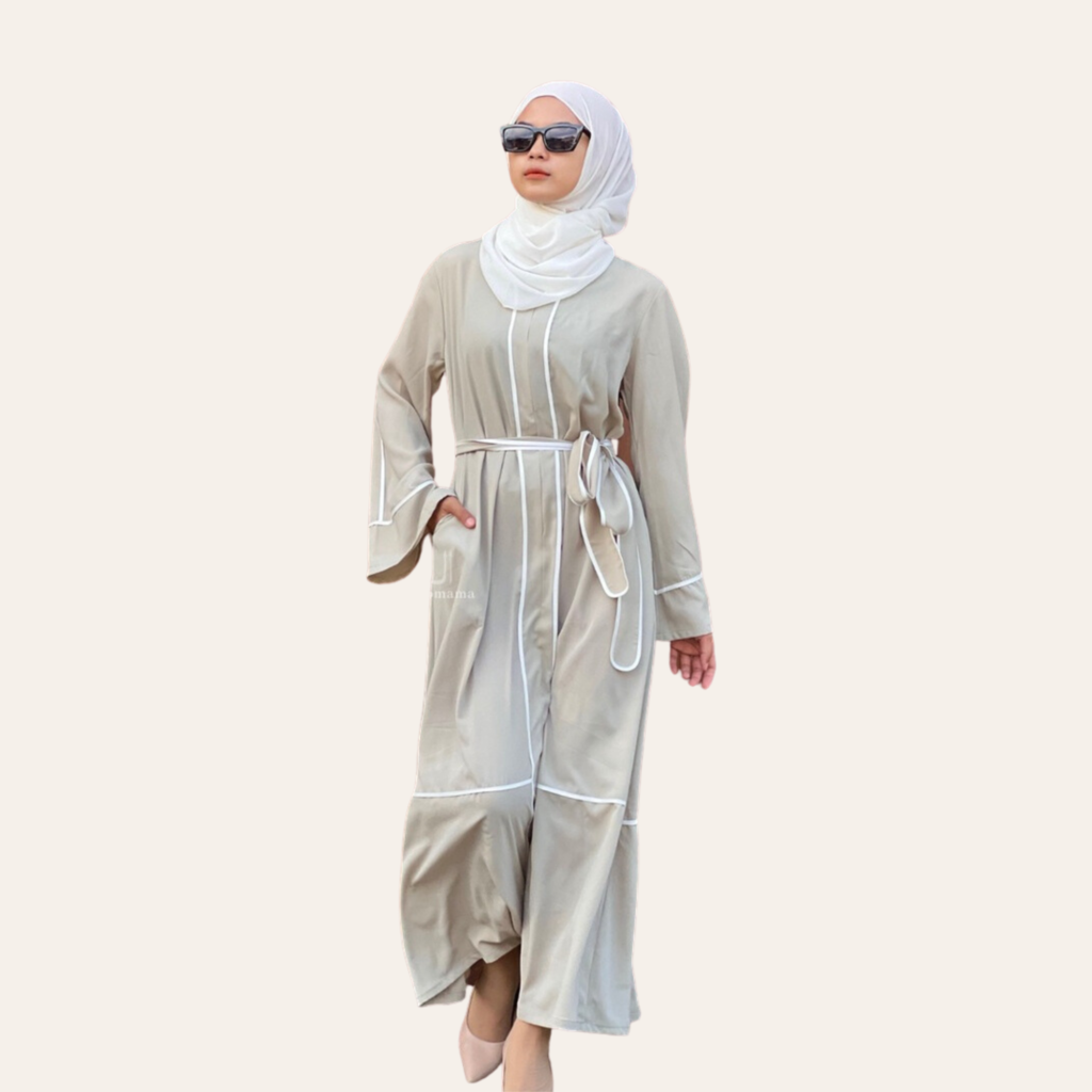 Light Green Open Abaya Dress with Belt for Women Muslim - Zhaviah
