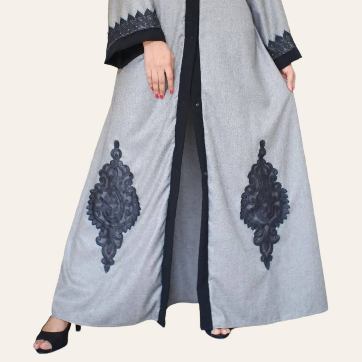 Gray Abaya Outer Open Dress for Women Muslim
