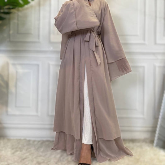 Brown Layered Abaya Dubai Luxury Dress Outer for Women