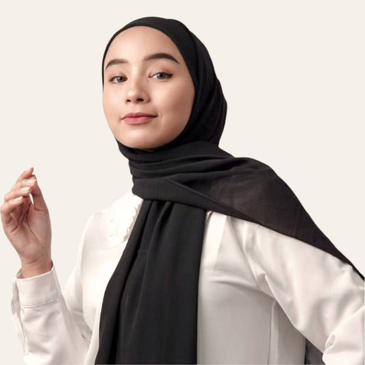 Black Hijab Pashmina Shawl with Underscarf