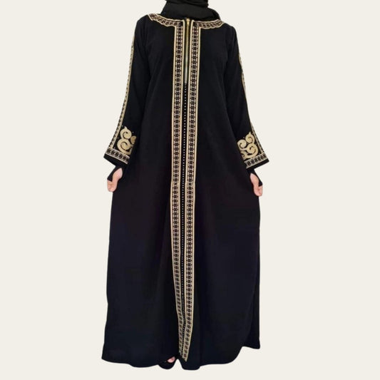 Black Open Front Abaya for Women Muslim Dress 
