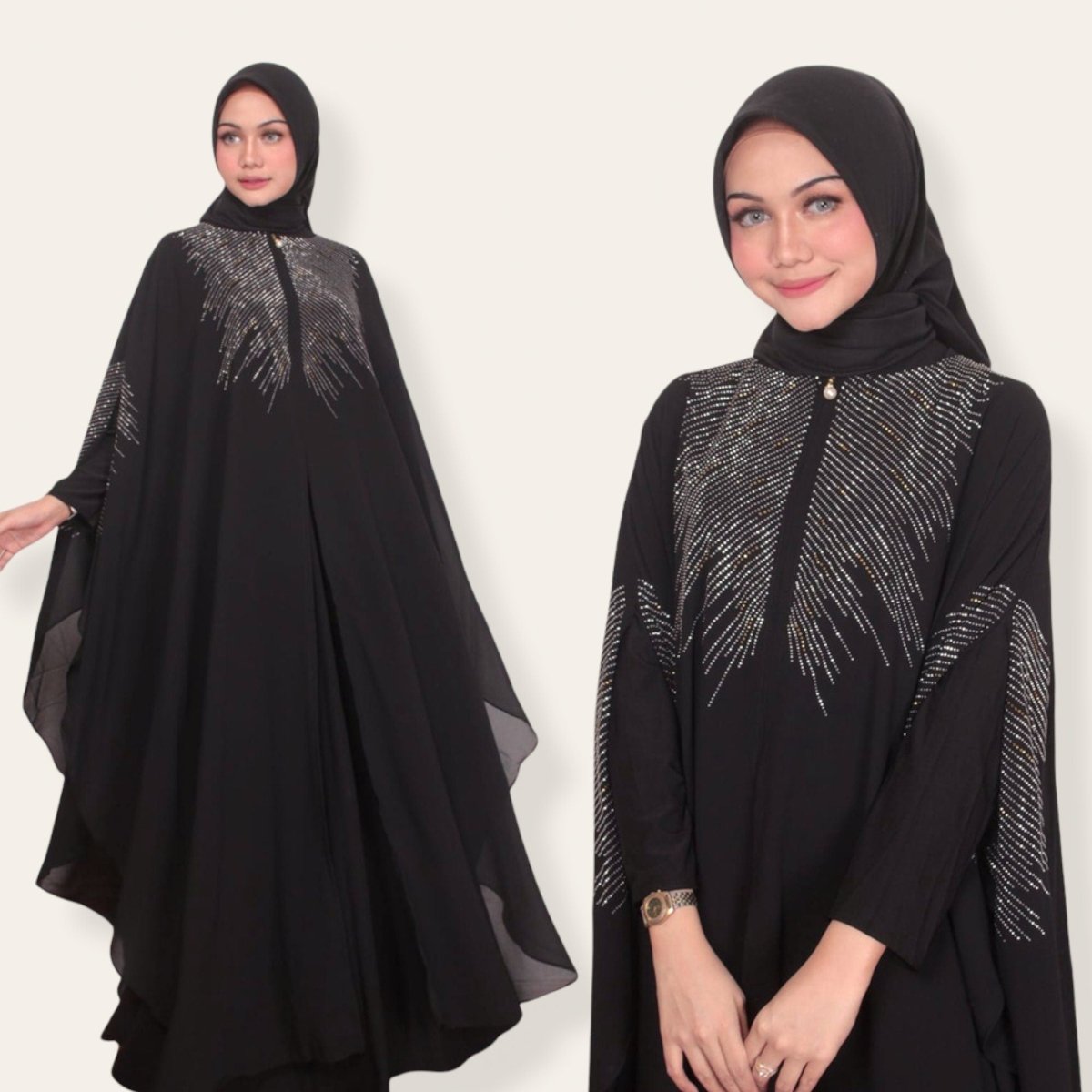 Batwing Black Layered Abaya for Women Muslim