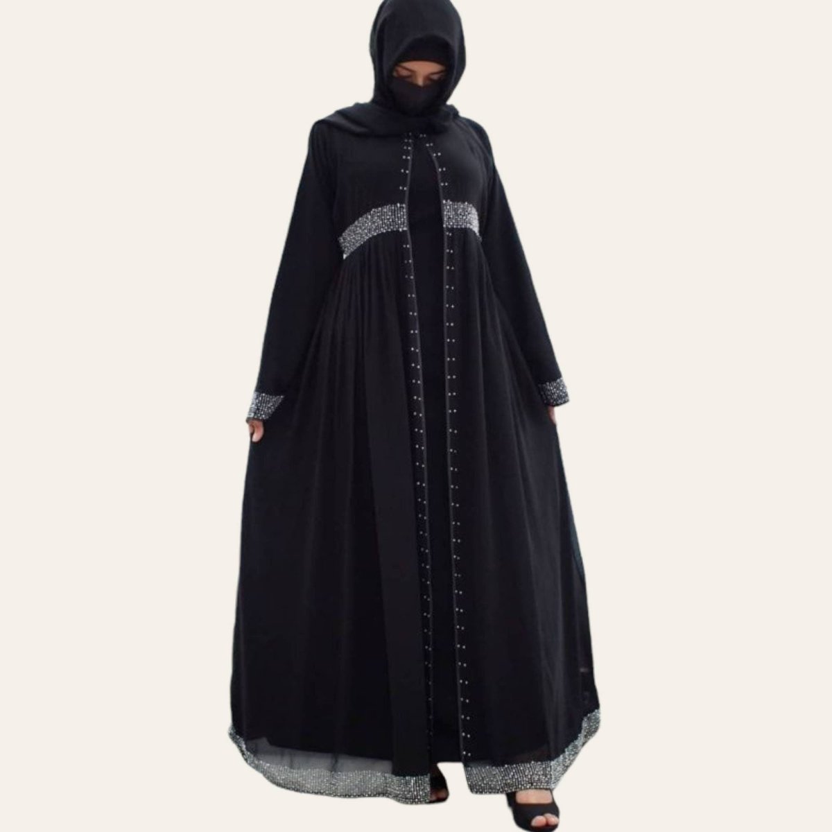 Open Front Black Abaya for Women Dress Outer