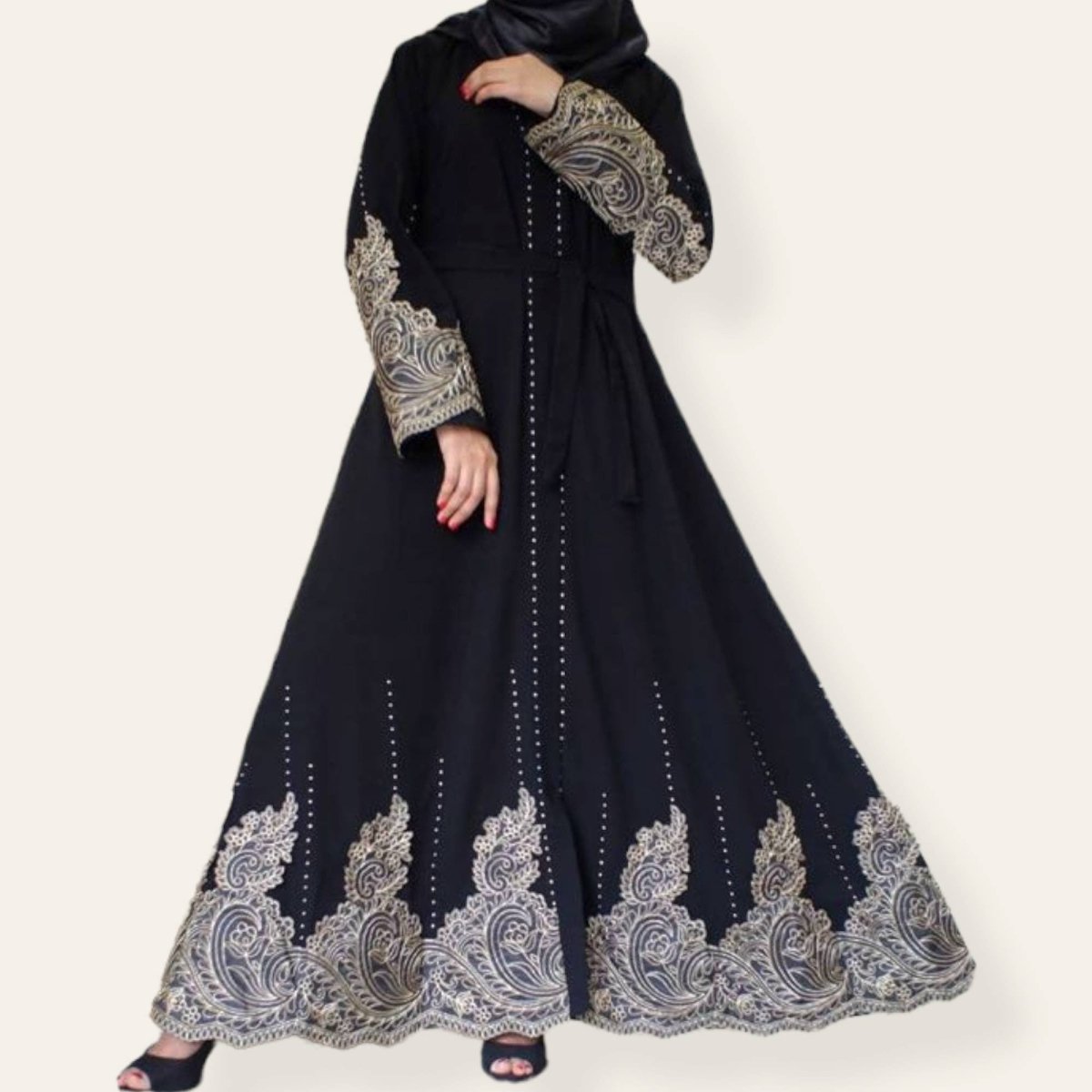 Islamic Embroidered Black Abaya Dress for Hajj and Umrah