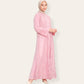 Pink abaya dress with brocade feature on top and zipper at back