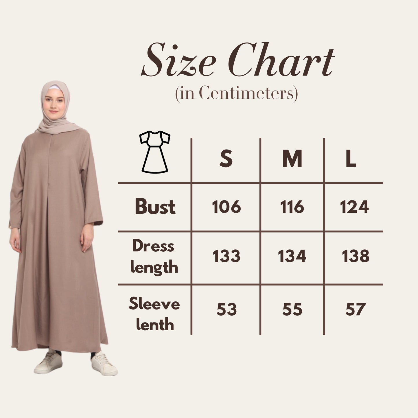 Size chart Simple Modest Abaya Women for Hajj and Umrah | Zhaviah