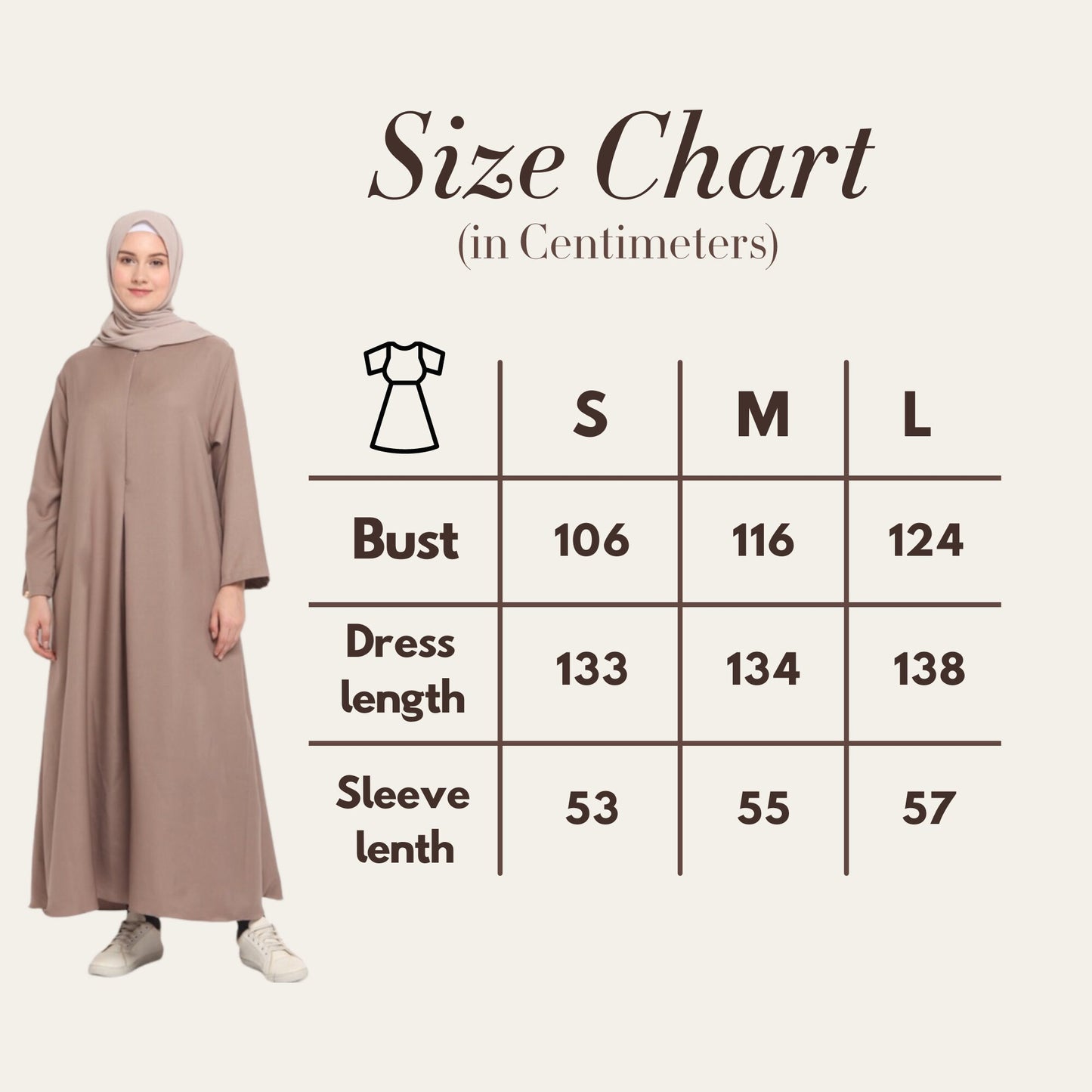 Size Chart Plain Abaya Eid Dress for Women | Zhaviah