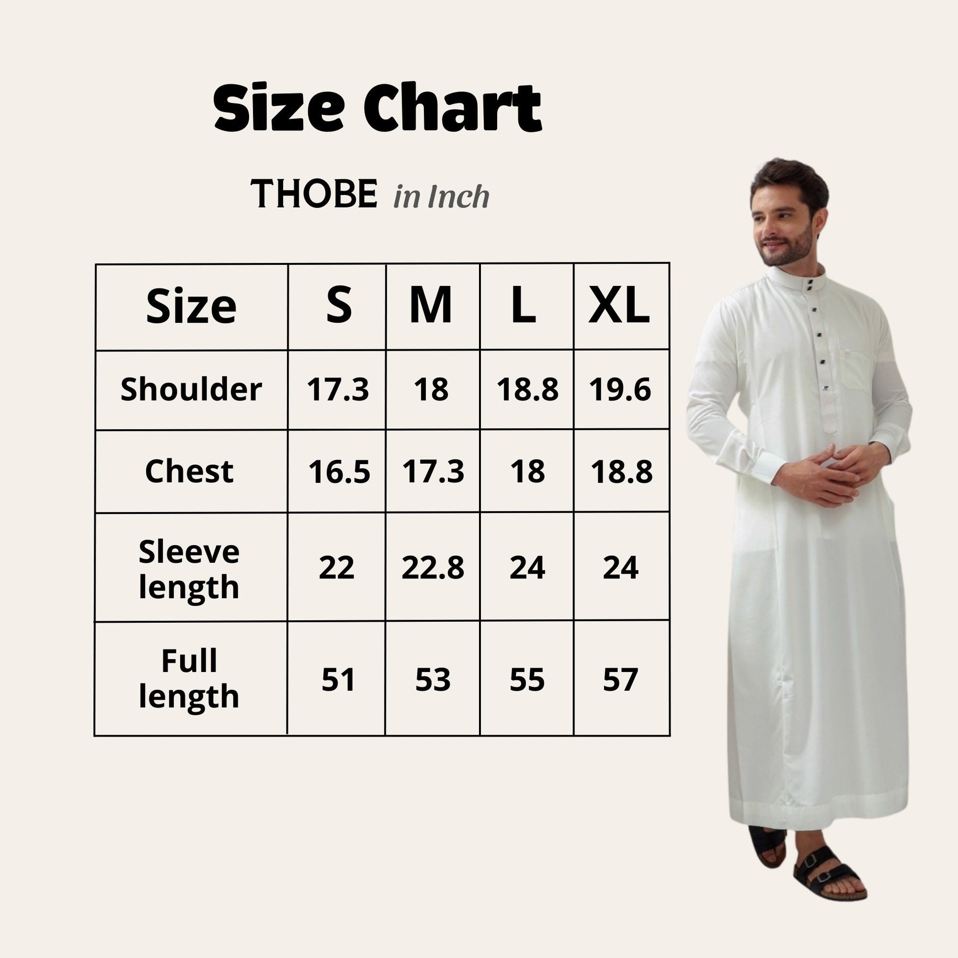 Size Chart Palestinian Thobe Modest Mens Wear | Zhaviah